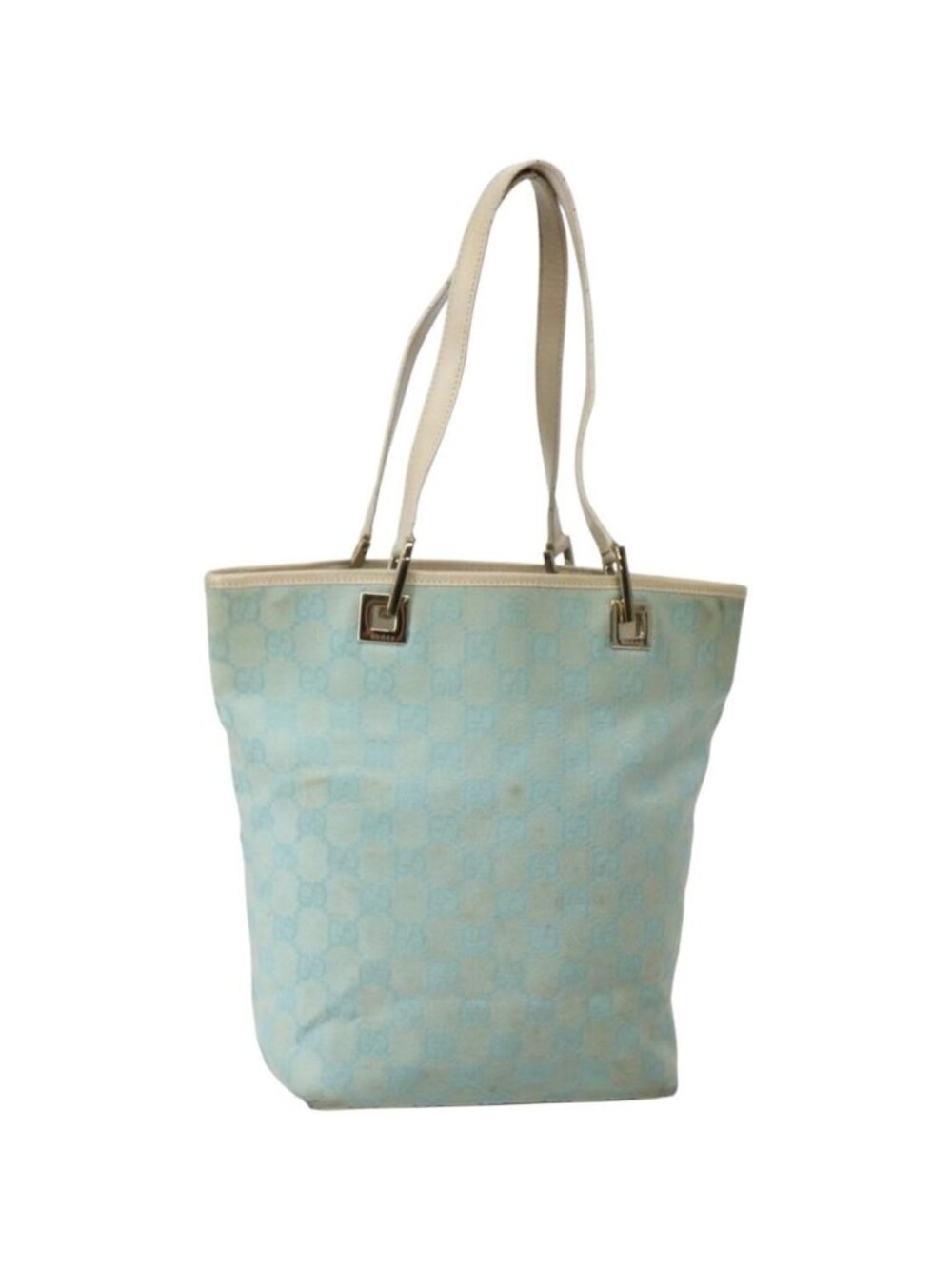 GUCCI GG Canvas Tote Bag Light Blue Gold 002 1099
